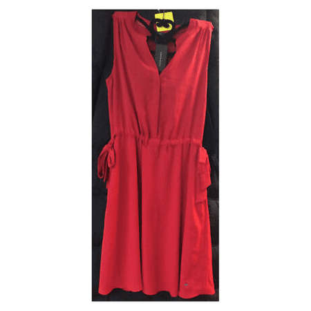 $89.99 Tommy Hilfiger Red Polyester 3-Button V neck sleeveless Dress Size: Med