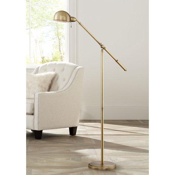 360 Lighting Traditional Pharmacy Floor Lamp with USB Charging Port 55" Tall Brass Dome Shade Adjustable Arm for Living Room Reading
