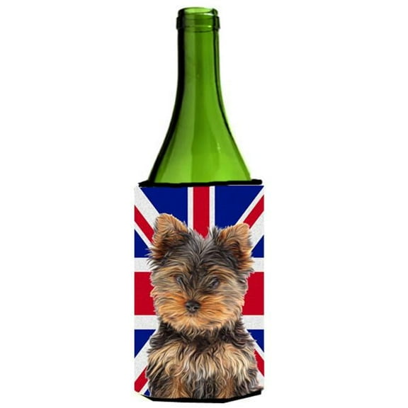 Yorkie Puppy & Yorkshire Terrier with English Union Jack British Flag Wine bottle sleeve Hugger