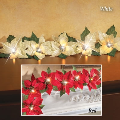 Lighted Christmas Poinsettia Garland-Red - Walmart.com