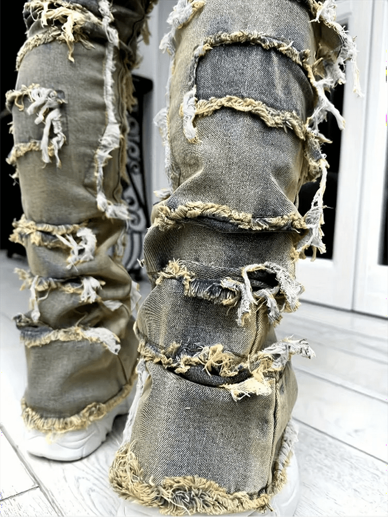 New Premium Vintage Blue Stacked Jeans For Men Stretchy Raw