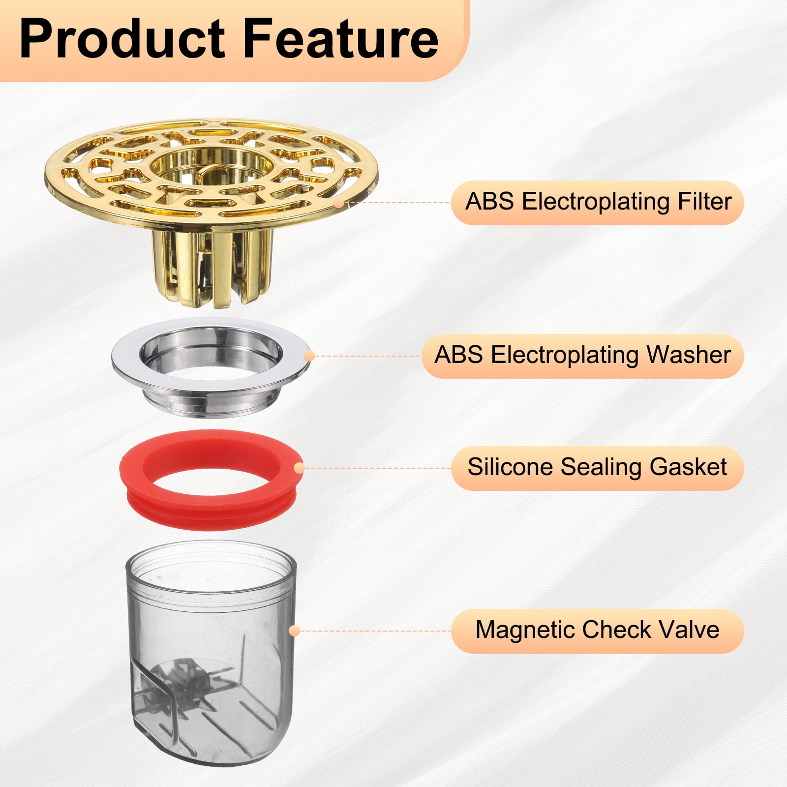 Unique Bargains Odor-Proof Shower Drain Backflow Preventer Gold / Clear