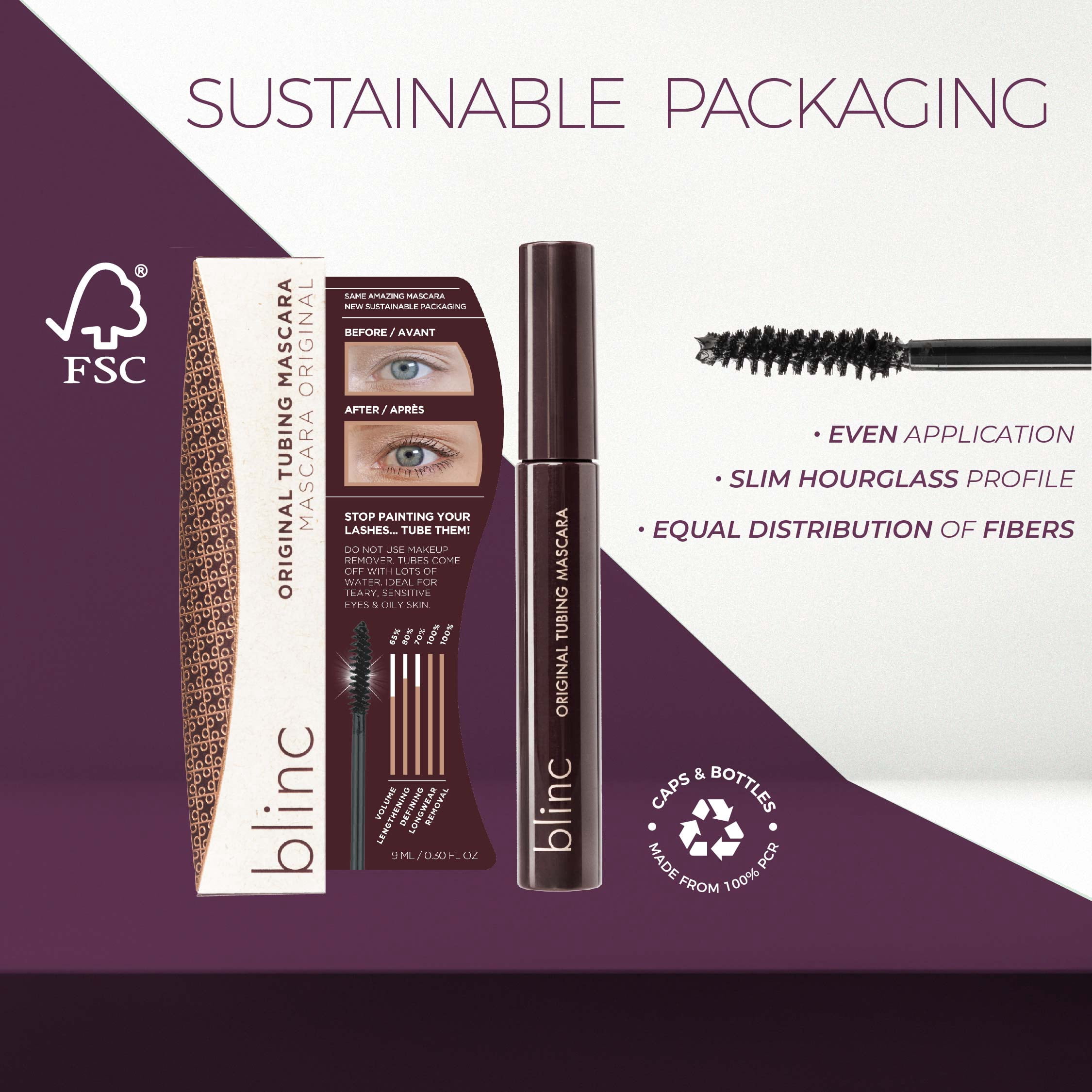 Blinc Original Tubing Mascara | Natural looking Lengthening Mascara| Ultra-Longwearing Washable Mascara | Vegan, Gluten-Free and Cruelty-Free | 9mL / 0.30 Fl. OZ Dark Brown