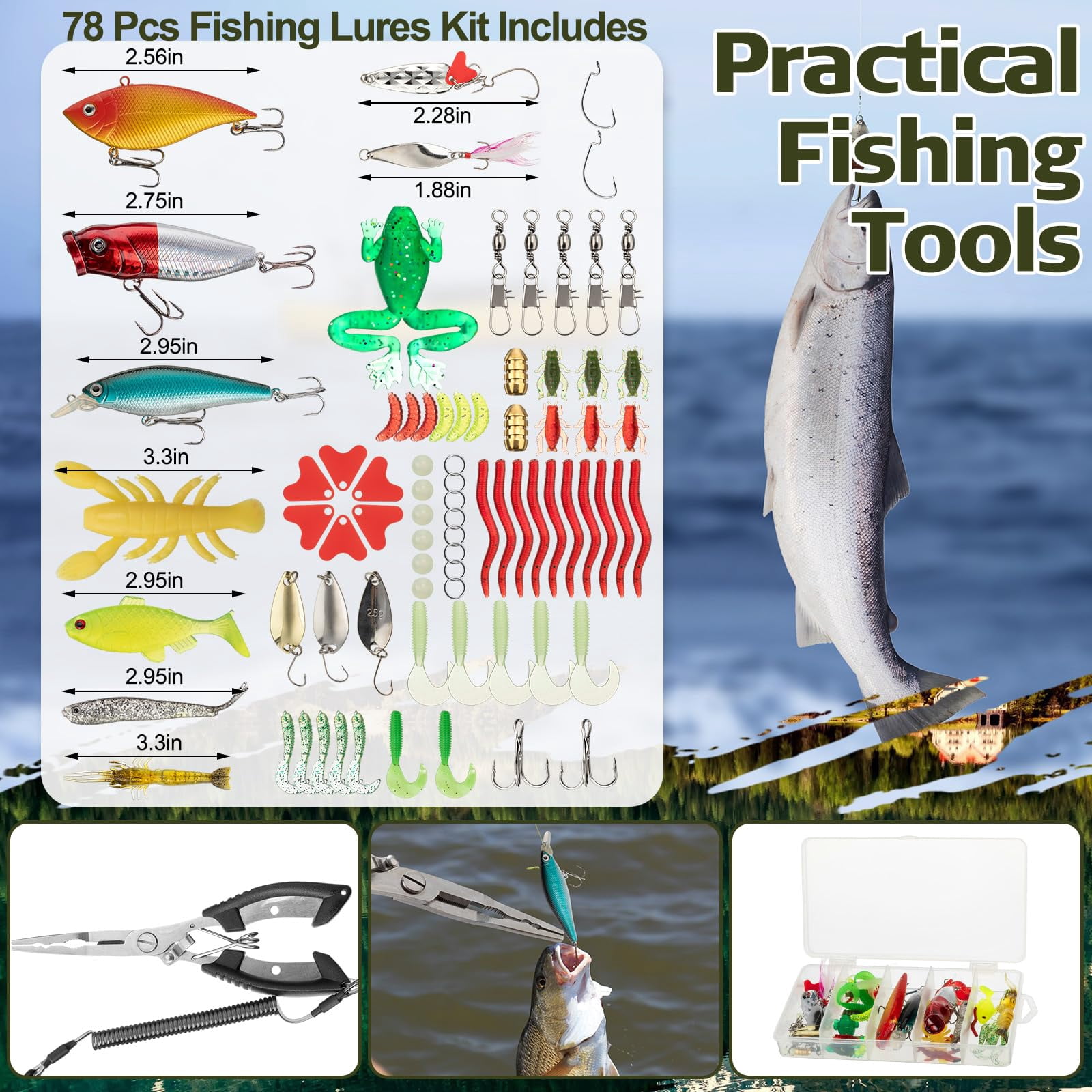 85 Fishing Backpack With Tackle Boxes  Sling Bag Rod Holder Fish Lures Kit And Pliers Set Easter Gift Basket For Men Women