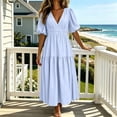 thumbnail image 3 of YuXingFu Womens Plus Size Cotton Dresses Maxi V-Neck Plus Size Womens Dress Short Sleeve for Home Long Casual Summer Light Blue XL, 3 of 8