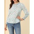thumbnail image 5 of Allegra K Women's Smocked Cuffs Keyhole Back Ruffled Crew Neck Floral Blouse, 5 of 6