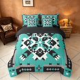 thumbnail image 3 of Manfei Southwest Tribal Queen Bedding, Geometric Aztec Bedding Comforter Set Queen, Turquoise Black Cream, Black Reversible 7pcs, 3 of 6