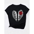 thumbnail image 3 of Skeleton And Rose Print Casual Sports Tee, Fashionable Short Sleeves Workout T-shirt Top, Women's Activewear, 3 of 7