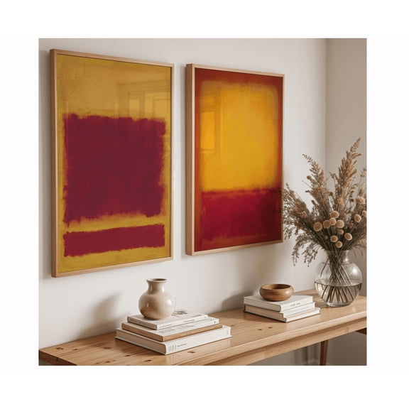 Kovaa Red Yellow Rothko Poster, Mid Century Museum Wall Art Set 2 Unframed Paper Print 8x12
