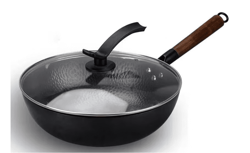 Coach & Couch Inc Carbon Steel Stir Fry Wok Pan Cast Iron Frying Pan with Lid, 12.59”