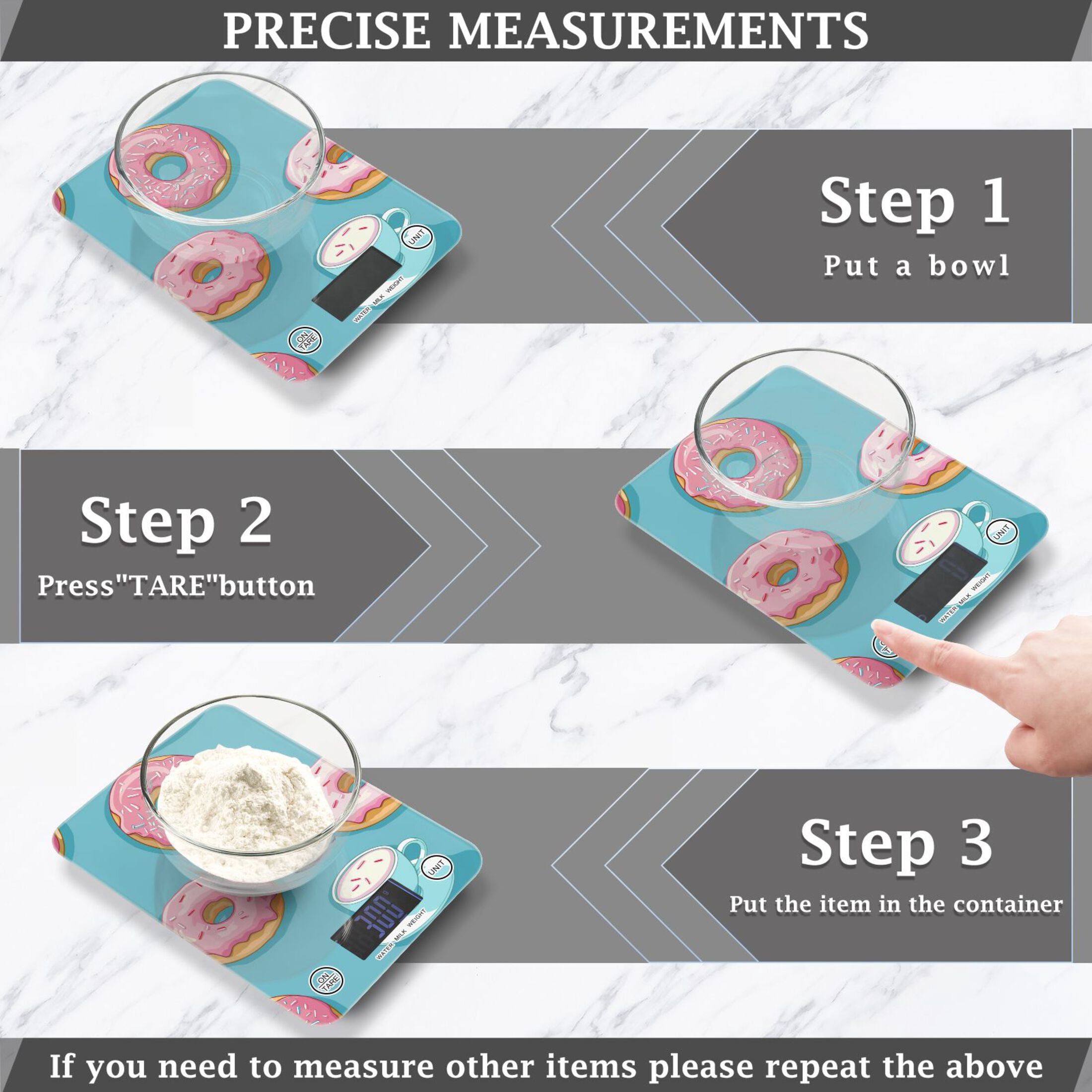 Donuts with Coffee Food Scale Digital Kitchen Scale Waterproof Tempered Glass Tare Function 11 lb for Baking Cooking Meal Prep