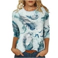 thumbnail image 2 of Blouse pour Femmes T-shirt Imprimé Mode Ample Manches 3/4 Col Rond Hauts Décontractés T-shirt pour Femmes en Liquidation, 2 of 5