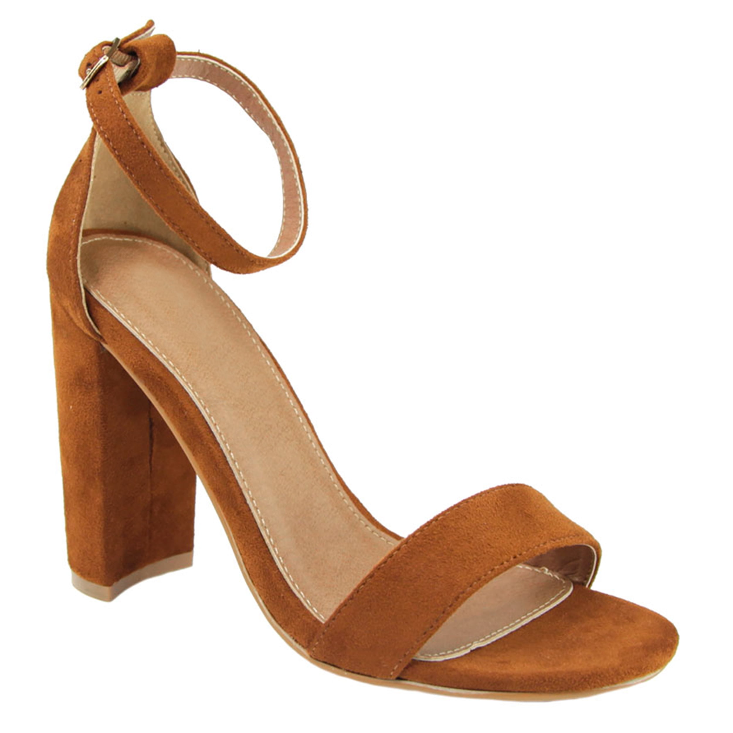 SNJ Women's Chunky Heel Ankle Buckle Strap High Heel Sandal