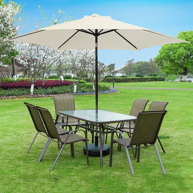 Sombrilla rectangular para patio, sombrilla para exteriores, sombrilla de mesa de mercado con botón pulsador, manivela inclinable, 2 m, color beige TUNC Sencillez