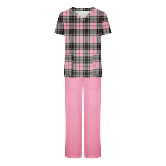 Soki Scrub Set Women Short Sleeve V-Neck T Shirts Top Jogger Pants Working Set on Clearance