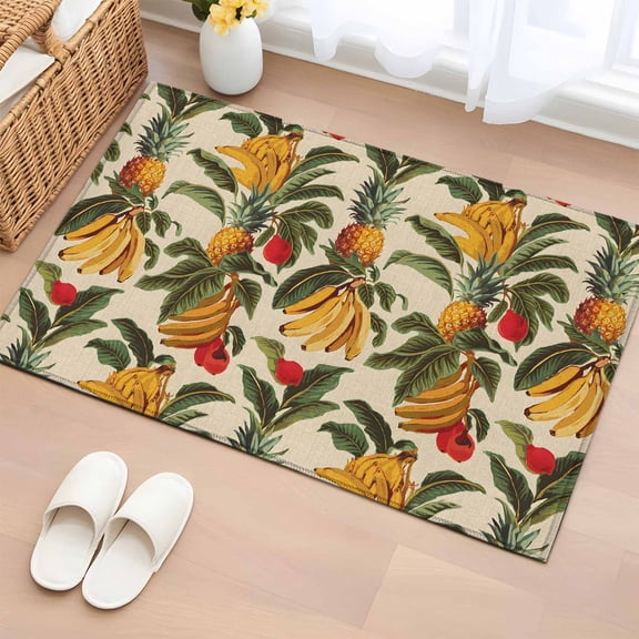 2x3 Ft Entryway Area Rug, Banana Pineapple Kitchen Rug Runner Washable Floor Mat, Summer Tropical Fruit Botanical Non Slip Indoor Door Mat Throw Carpet for Bathroom Living Room Bedroom