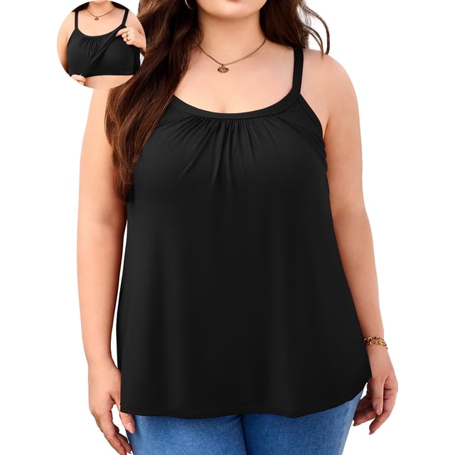 Charmo Débardeurs à Bretelles Réglables Grande Taille pour Femmes Blouse Plissée Sans Manches avec Soutien-Gorge Intégré,1x-4x