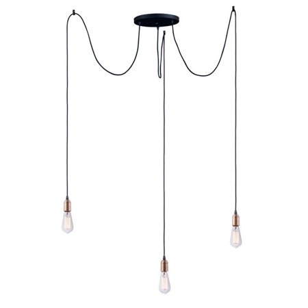 

Early Electric 3-Light Pendant Ceiling Light Black & Antique Brass