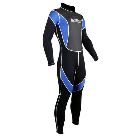 Leader Accessories 2.5mm Black/Blue Men's Fullsuit Jumpsuit (Best Wetsuits For Diving)