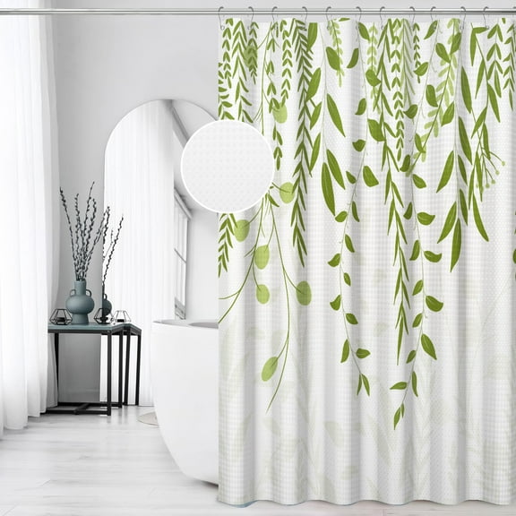 Mizhona Green Leaves Waffle Shower Curtain,Botanical Shower Curtain,Bathroom Shower Curtains,72"x72"