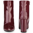 thumbnail image 2 of Unique Bargains Women's Pointed Toe Side Zip Chunky Heels Ankle Boots Burgundy 7, 2 of 6