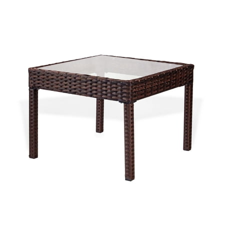 New Patio Ideas SK New Interiors Outdoor Patio Wicker Square Coffee Table w/Glass Resin Yard Garden Furniture, Dark Brown ()