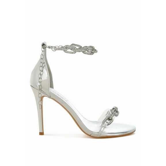 London Rag Traben Rhinestones Chain Metallic Stiletto Womens Sandals