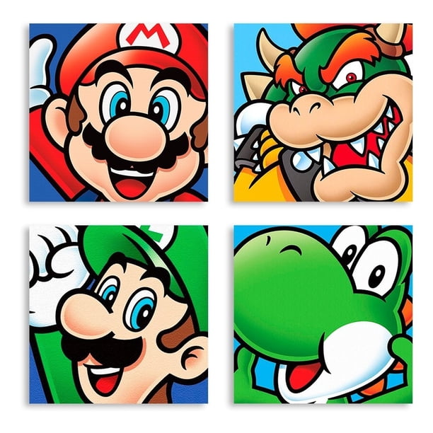 Set Nintendo Super Mario Bros 4 Cuadros En Tela Canvas Listos Para Colgar Tintas No Toxicas