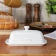 thumbnail image 7 of MAIA Ceramic butter dish with lid for countertop 4” x 8” butter keeper container white butter holder for butter spreader on kitchen countertop ceramic butter dishes storage container with lid, 7 of 7