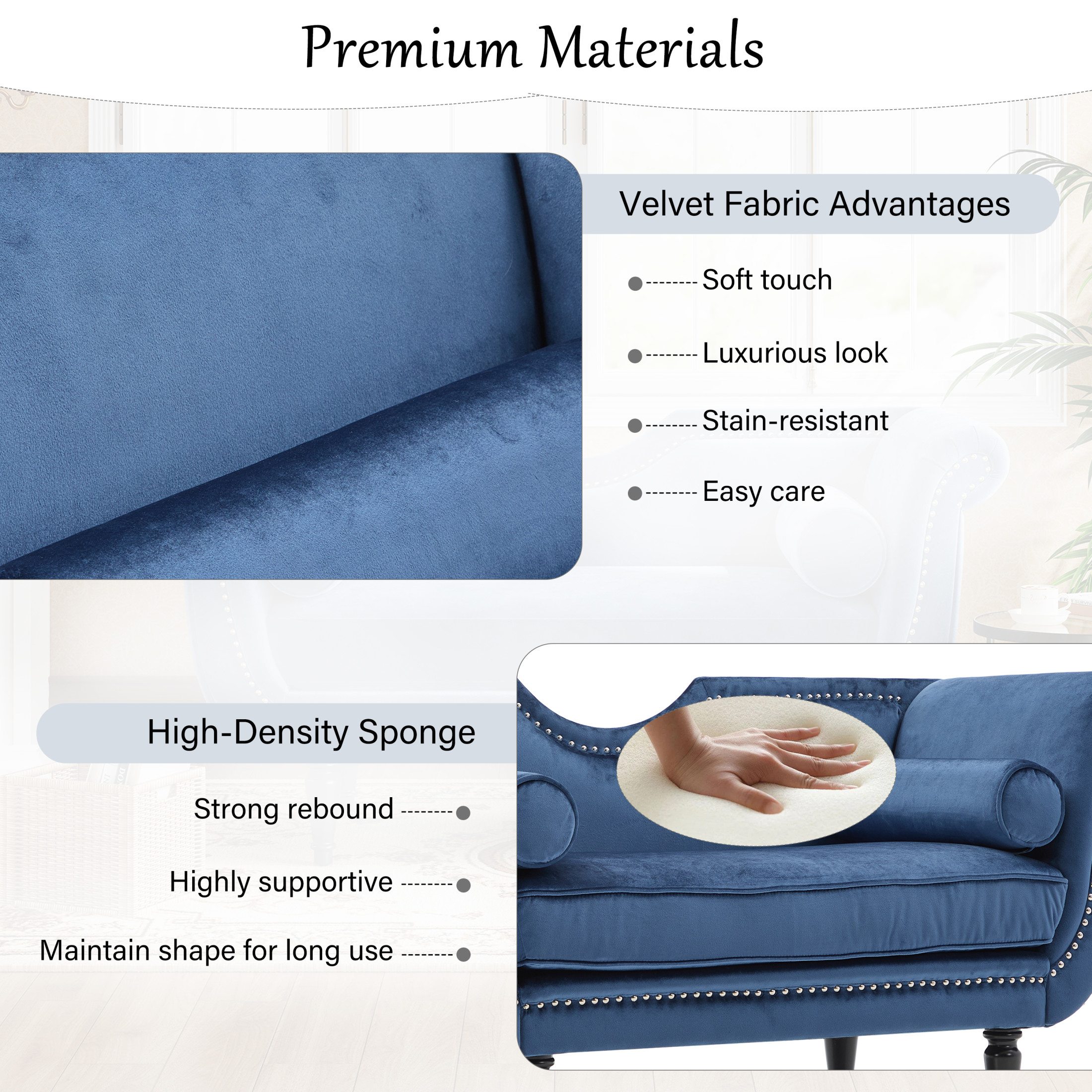 Christopher Knight Home 53" Luxury Velvet Upholstered Bench with Nailhead Trim and Curved Arms, 2 Pillows, Dark Blue