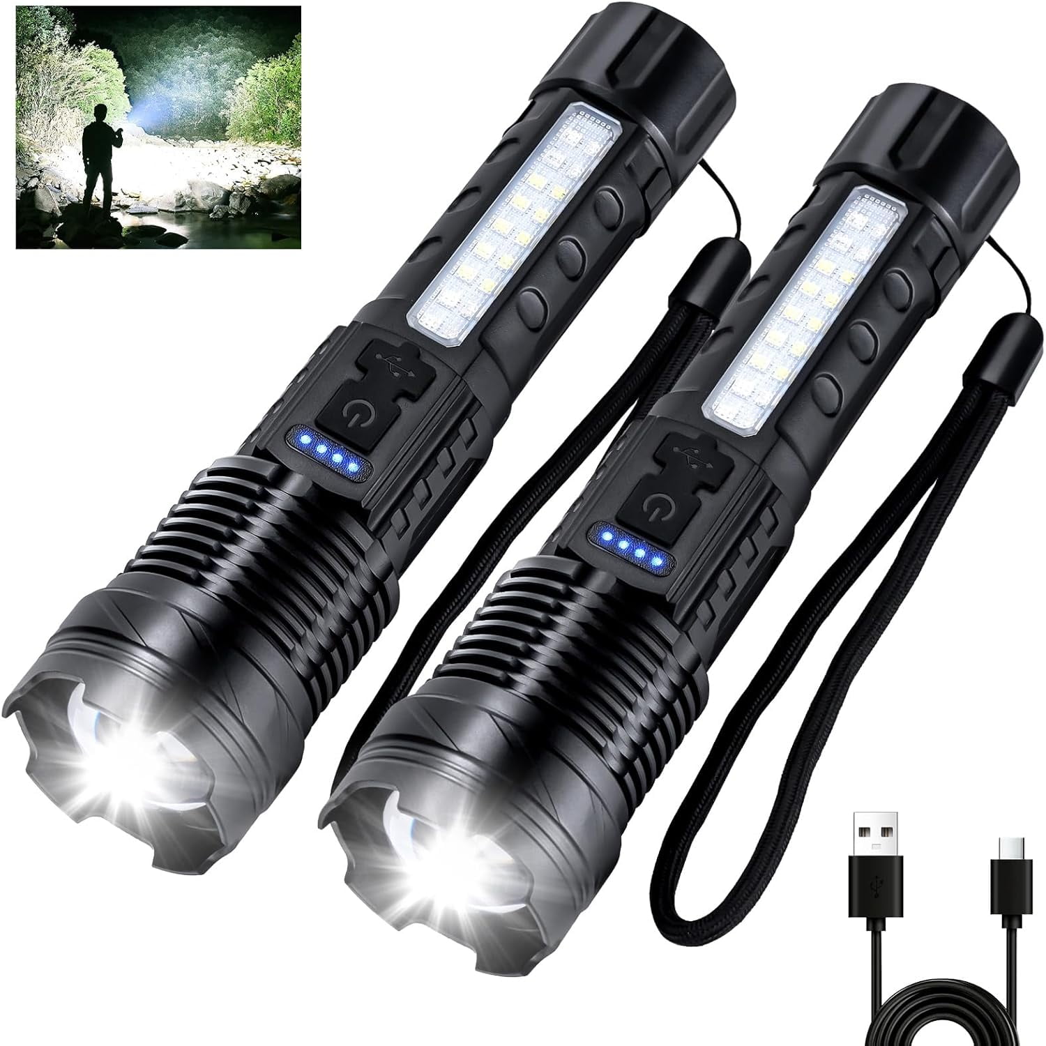 Flashlights High Lumens Rechargeable Magnetic, 1,200,000 Super Bright LED Battery Powered Handheld Tactical Flash Light with USB C, COB Side Light, 9 Modes, Waterproof for Emergency, Camping