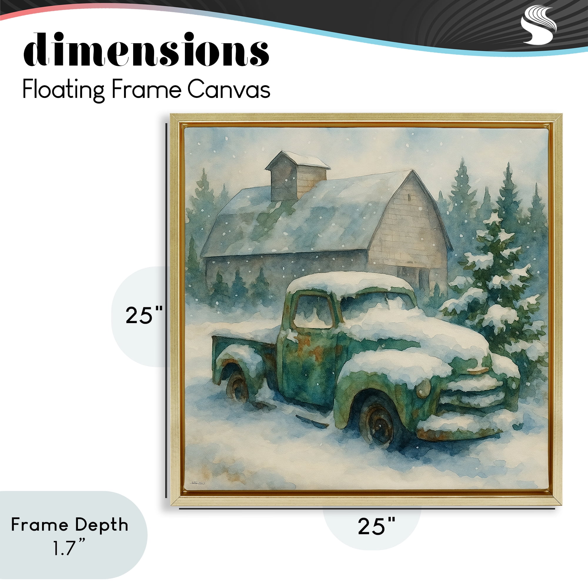 Stupell Industries Nostalgic Winter Farm Truck Gold Framed Floater Canvas Wall Art, design by Antony Smith