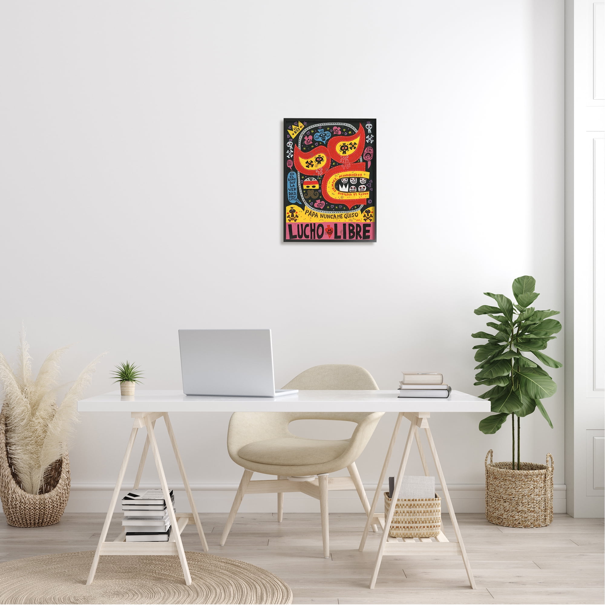 Stupell Industries Bold Lucho Libre Wrestling Mask Skull Shapes Pattern Framed Wall Art, 16 x 20, Design by Jorge R. Gutierrez