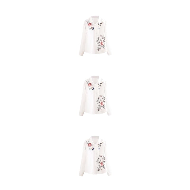 Camisa blanca de mujer Sonducket talla grande Blusa de manga larga con bordado de flores vintage Slim Fit S