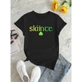 thumbnail image 2 of Camisetas para mujer, de verano, casual, manga corta, cuello redondo, con estampado, color blanco negro, blusaWomen's Fashion Clover Print T-Shirt - Casual Round Neck Short Sleeve, Stretchy Polyeste, 2 of 7