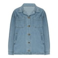thumbnail image 4 of HTNBO Women's Denim Jacket Oversized Boyfriend Button Up Long Sleeve Split Jean Jackets, 4 of 6
