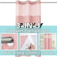 thumbnail image 3 of Stall No Hook Shower Curtain with Snap in Liner Set, Hotel Luxury Pink Shower Curtains for Bathroom with See Through Top Window, Waterproof, Washable 36W x 74H, 3 of 7