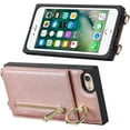 thumbnail image 6 of iPhone SE 2022/2020 Case with Card Holder for Women,Crossbody Wallet Case for iPhone 8/7 with Strap,[Ring Holder Kickstand] Lanyard Leather PU Magnetic Clasp Zipper Purse,4.7" Pink, 6 of 14