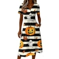 thumbnail image 4 of Halloween Dresses for Women Pumpkin Ghost Short Sleeve Funny Sundress Spider Webeb Castle V Neck Horror Midi Dresses, 3XL, 4 of 5