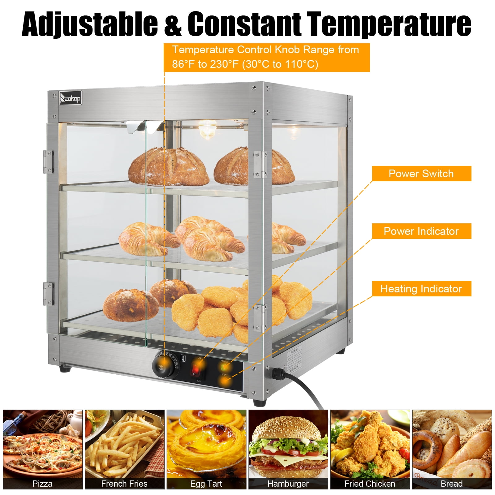 Yescom 3-Tier 110V Commercial Countertop Food Pizza Warmer Pastry Display Case