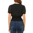 thumbnail image 3 of INSPIRE CHIC Women's Swiss Dots V Neck Puff Sleeve Smocked Waist Tops L Black, 3 of 6