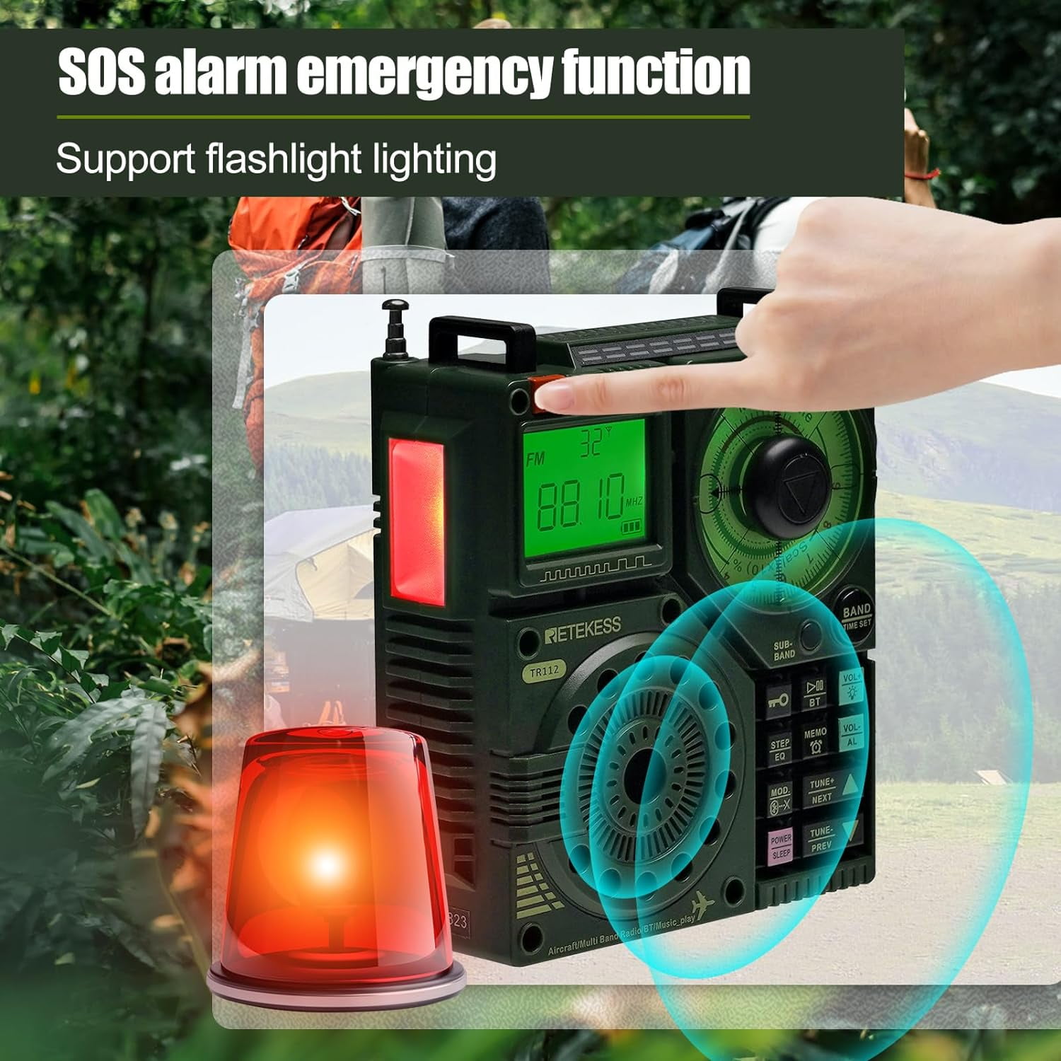 Retekess TR112 Portable Shortwave Radio, emergency radio,Multiband Radio Receiver, APP Control, AM FM SW AIR VHF WB Receiver with Bluetooth, TF, 6 EQ Modes, SOS, Clock