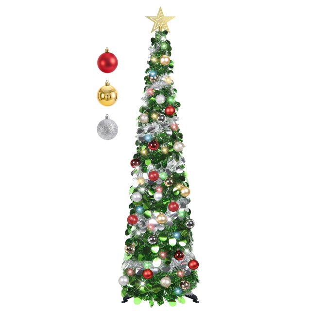Árbol de Navidad SINTENILL desplegable de 5 pies con luces y adornos