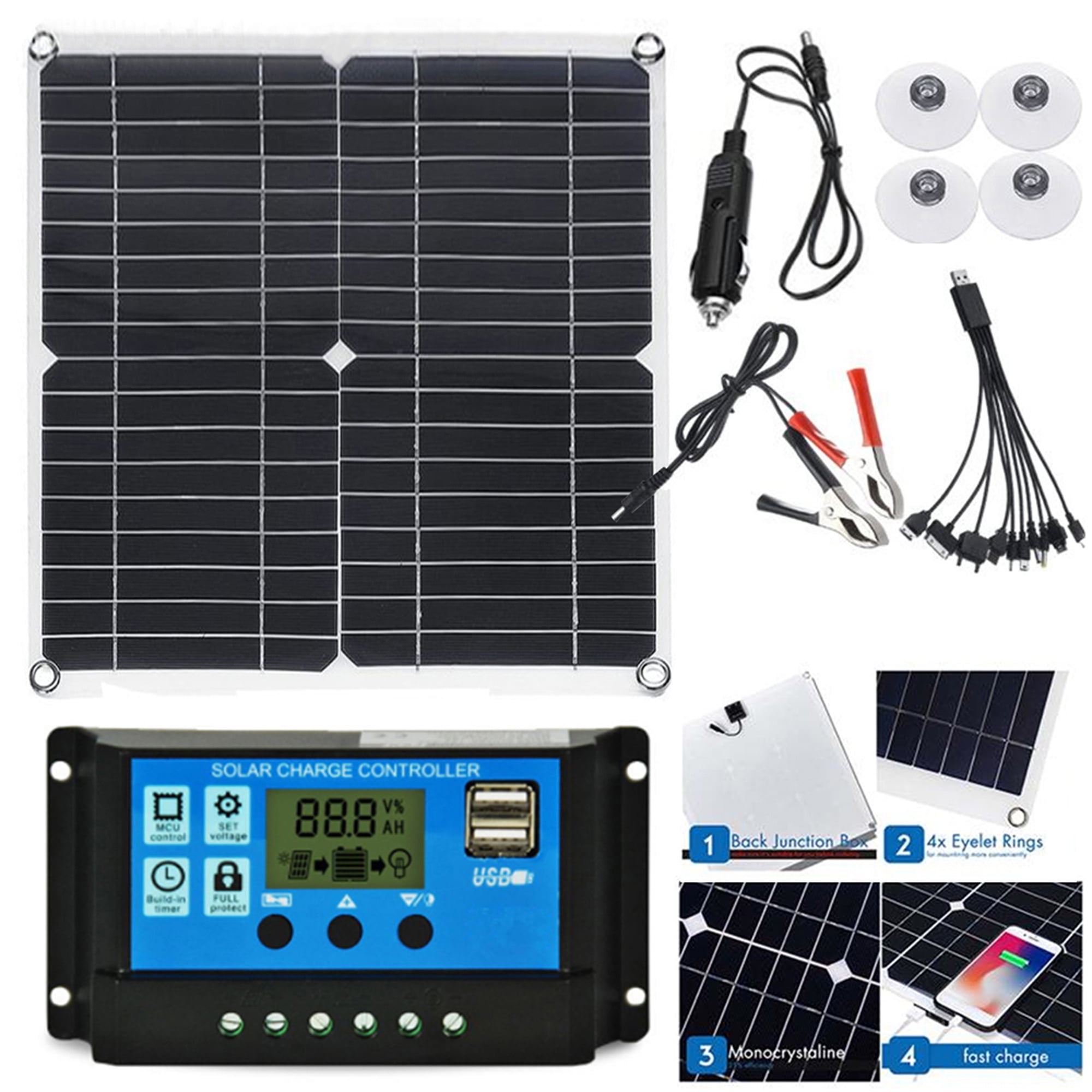 Shakub 18V 25W Solar Panel Battery Charger Kit Car Van Boat Caravan ...