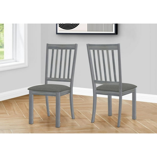 Monarch Specialties Dining Chair, Set Of 2, Side, Upholstered, Kitchen, Dining Room, Grey Fabric, Grey Wood Frame, Transitional