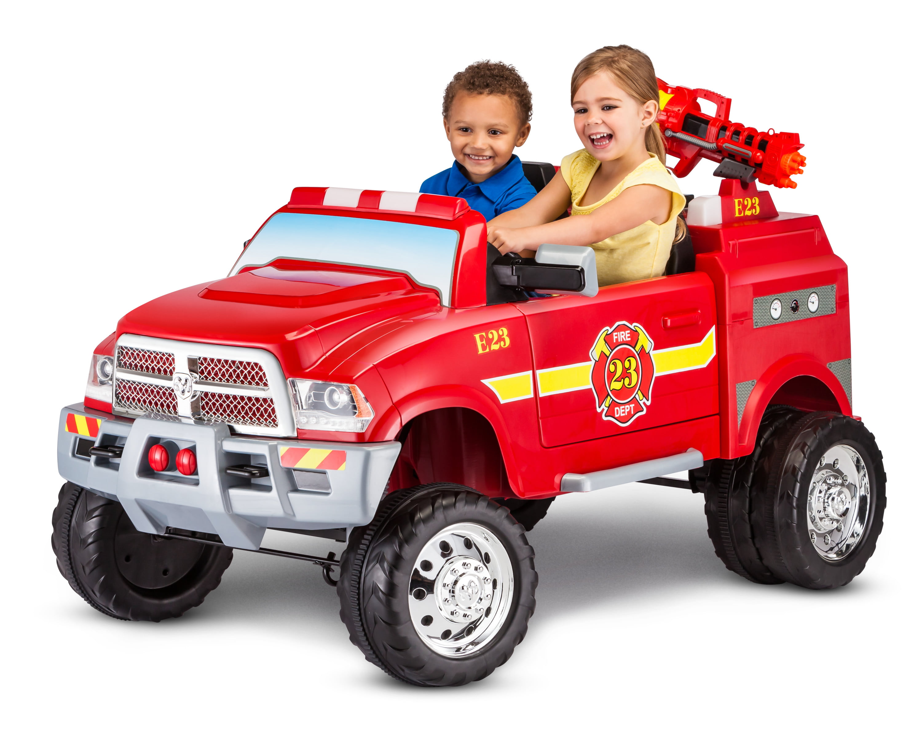 kids riding fire truck