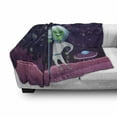 thumbnail image 2 of Alien Soft Flannel Fleece Throw Blanket, Cosmic Space Background with Funny Character Outer World Elements, Cozy Plush for Indoor and Outdoor Use, 50" x 70", Dark Purple Multicolor, by Ambesonne, 2 of 5