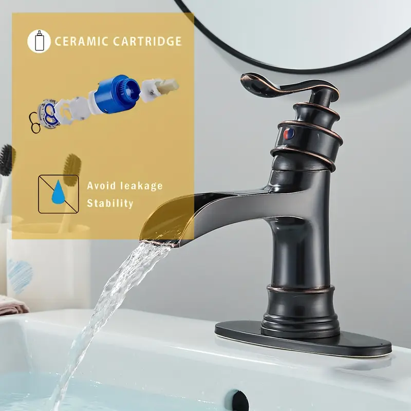 Oil Rubbed Bronze Waterfall Bathroom Basin Faucet Sink Vanity Mixer with Drain
