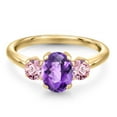 thumbnail image 3 of Gem Stone King 1.70 Ct Oval Checkerboard Purple Amethyst Pink Lab Grown Diamond 18K Yellow Gold Plated Silver Ring, 3 of 6