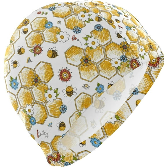 FYBTO Swimming Cap Yellow Bees Flowers Honeycomb Unisex Adult FYBTO Polyester